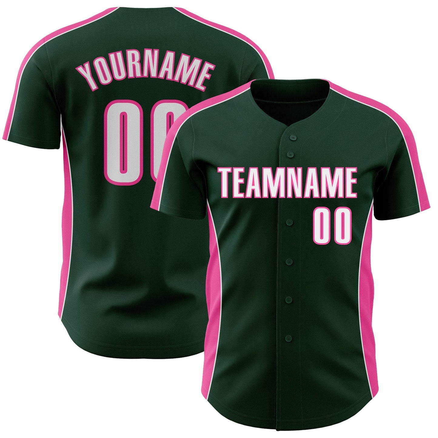 Custom Green White-Pink Classic Color Block Side Panel Stripe Authentic Baseball Jersey