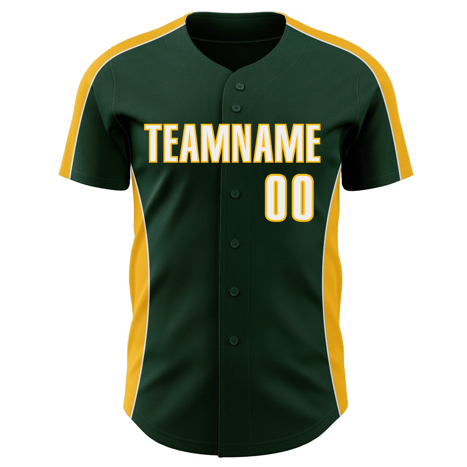 Custom Green White-Gold Classic Color Block Side Panel Stripe Authentic Baseball Jersey