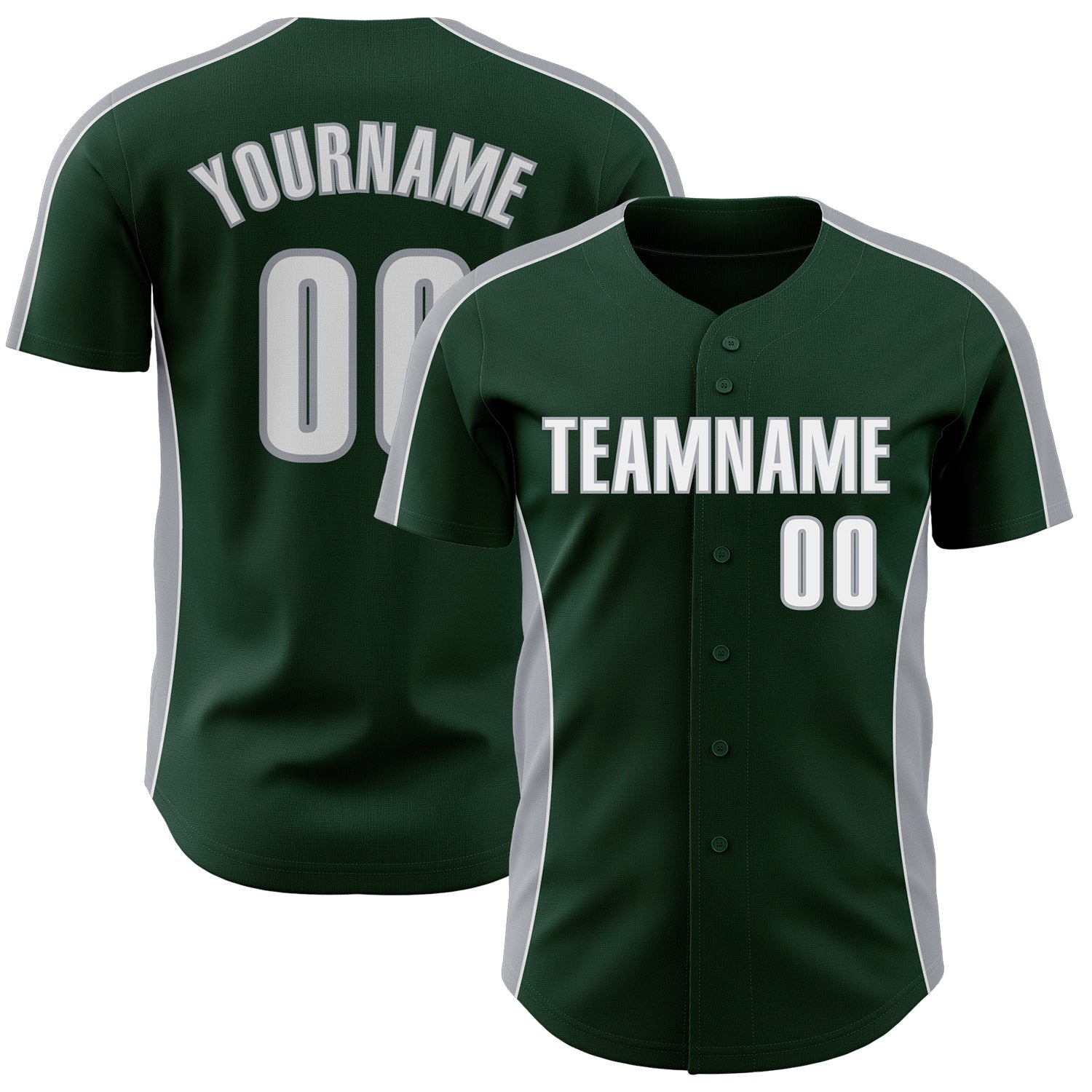 Custom Green White-Gray Classic Color Block Side Panel Stripe Authentic Baseball Jersey
