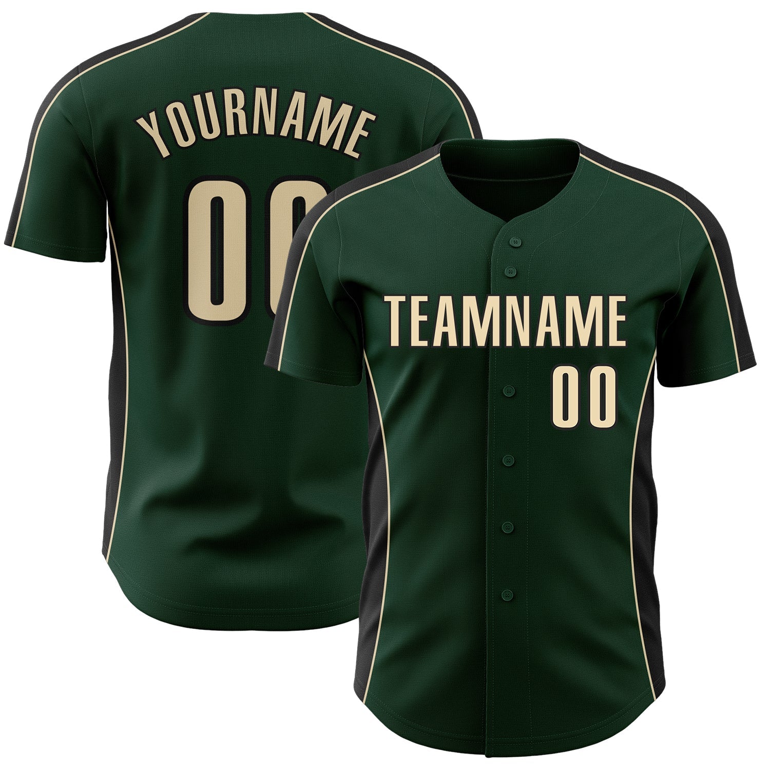 Custom Green Cream-Black Classic Color Block Side Panel Stripe Authentic Baseball Jersey