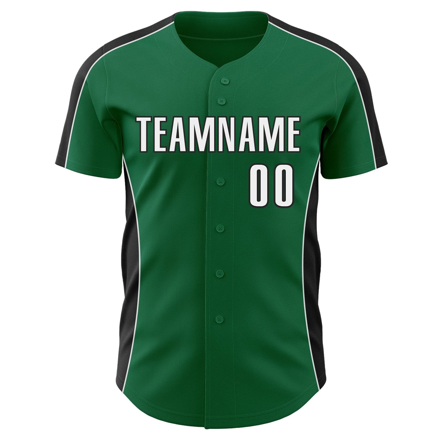 Custom Kelly Green White-Black Classic Color Block Side Panel Stripe Authentic Baseball Jersey