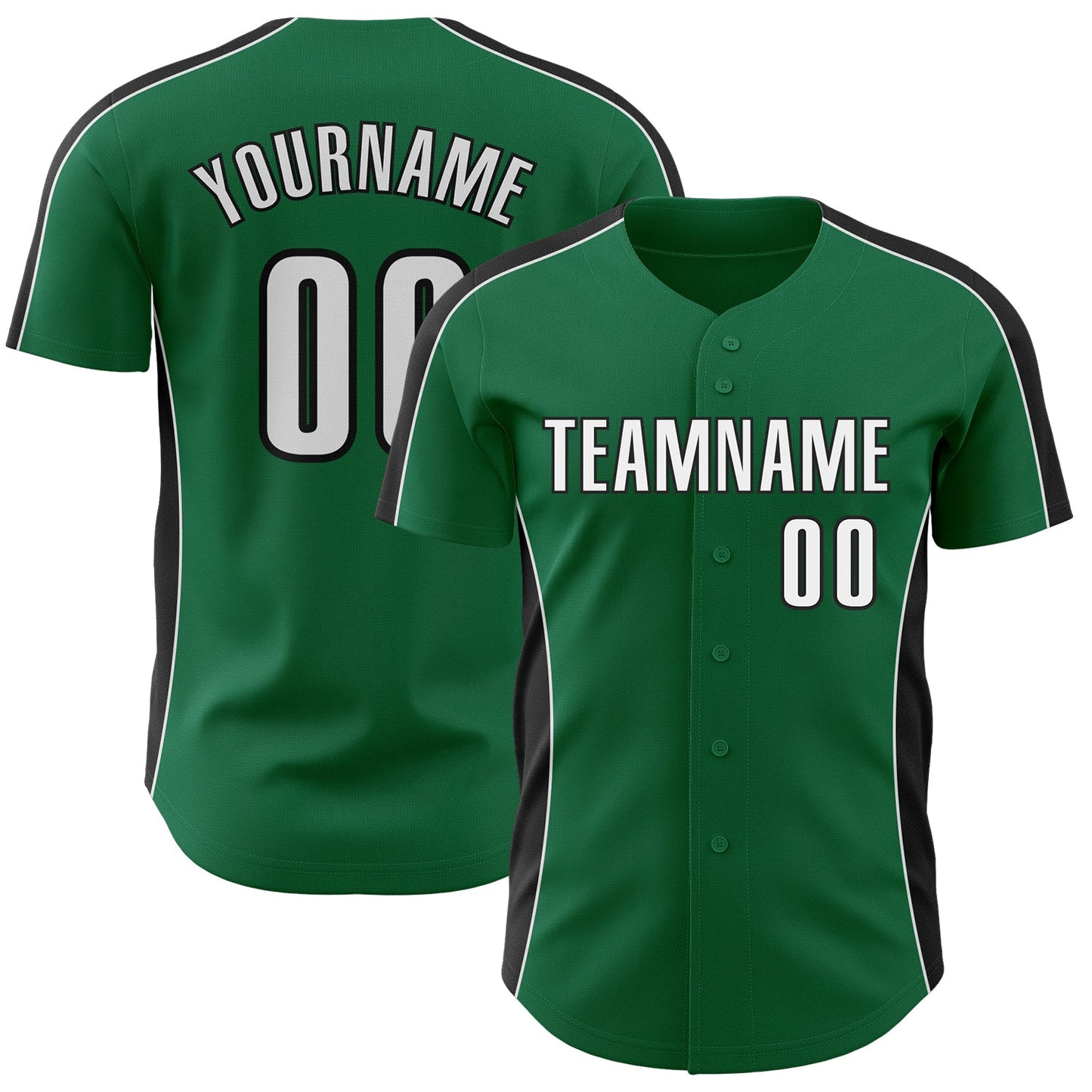 Custom Kelly Green White-Black Classic Color Block Side Panel Stripe Authentic Baseball Jersey
