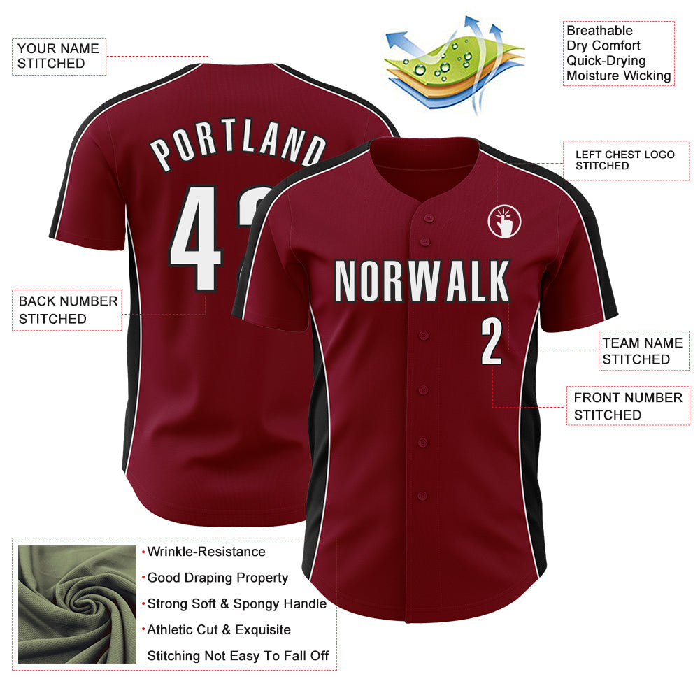 Custom Crimson White-Black Classic Color Block Side Panel Stripe Authentic Baseball Jersey
