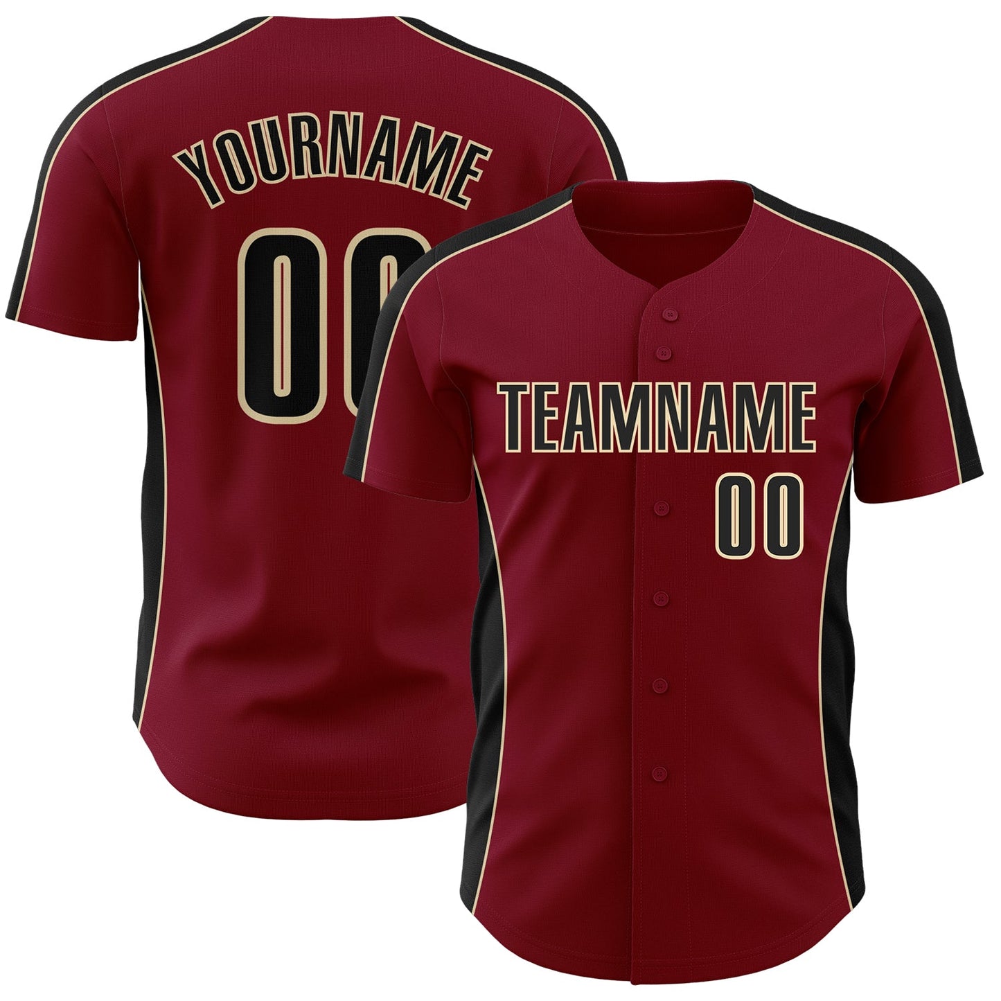 Custom Crimson Black-Cream Classic Color Block Side Panel Stripe Authentic Baseball Jersey