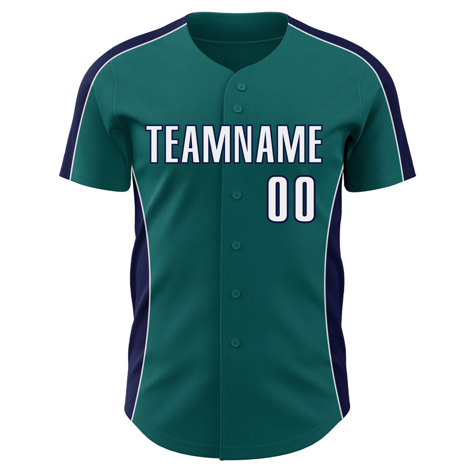 Custom Teal White-Navy Classic Color Block Side Panel Stripe Authentic Baseball Jersey