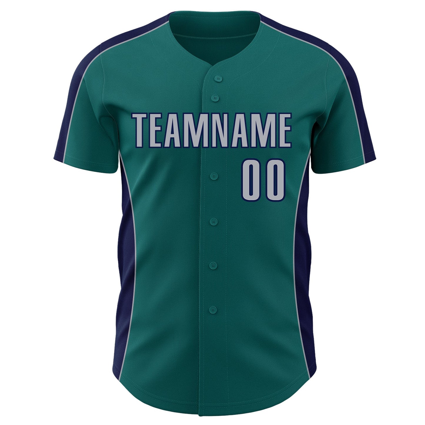 Custom Teal Gray-Navy Classic Color Block Side Panel Stripe Authentic Baseball Jersey
