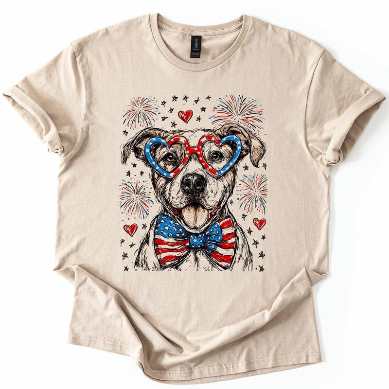 Pitbull Terrier Patriotic Dog, USA, America, Pet Lover, 4th of July, Soft Style T-Shirt, Soft Style Tee, Women's Graphic...