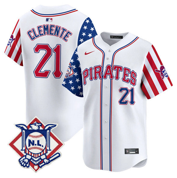 Pittsburgh Pirates #21 Roberto Clemente White 2024 Fourth of July Vapor Limited