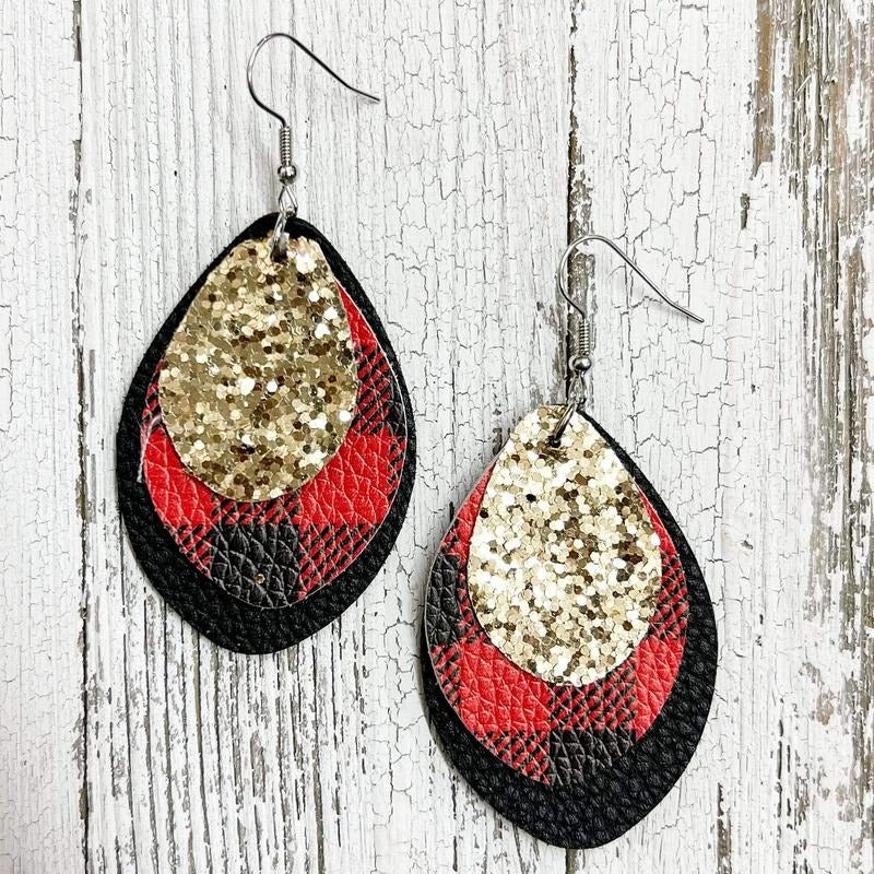 Plaid Gold Layered Glitter Christmas Earrings T-Shirts, Hoodie, Sweatshirt | WearSparks.com