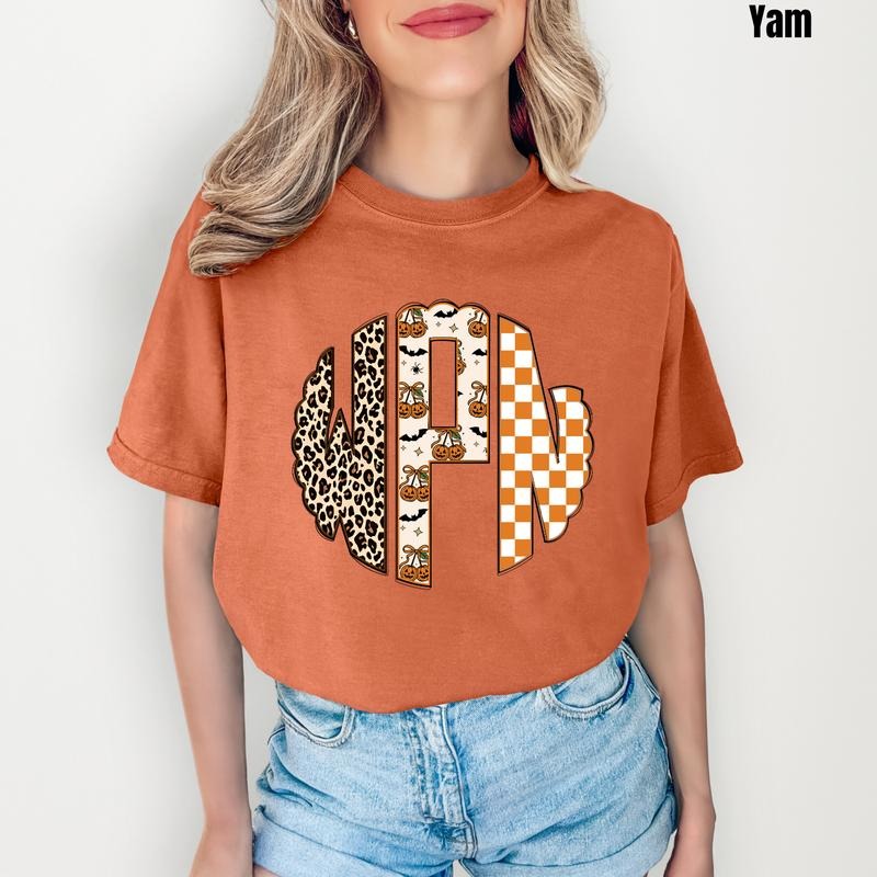 Plain Halloween Theme Monogram Comfort Colors T-Shirt 'NLB' Hoodie, Sweatshirt | WearSparks.com