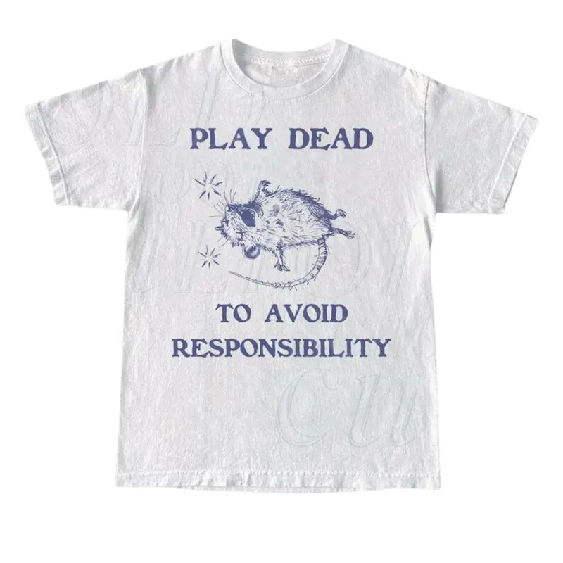 Play Dead To Avoid Responsibility Retro Tshirt, Rat Silly Joke Shirt, Possum Gag Shirt, Funny Unisex Adult Graphic Tee,...