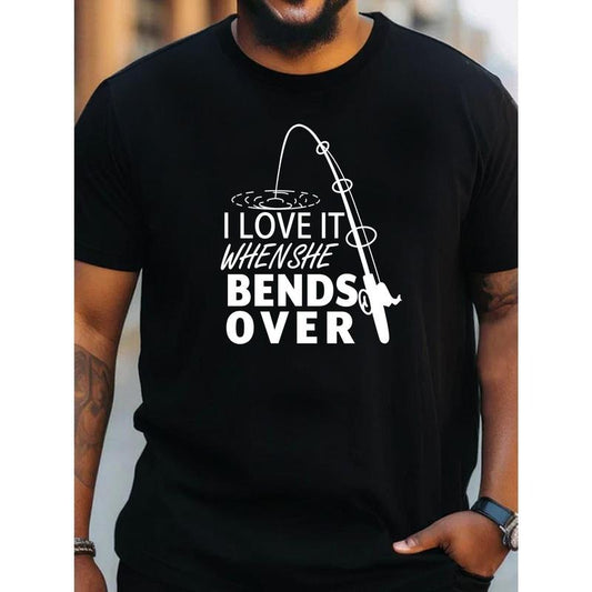 Plus Size Men's Fishing Slogan Tee - Casual Summer Essential with Breathable Fabric, Short Sleeves & Crew Neck
