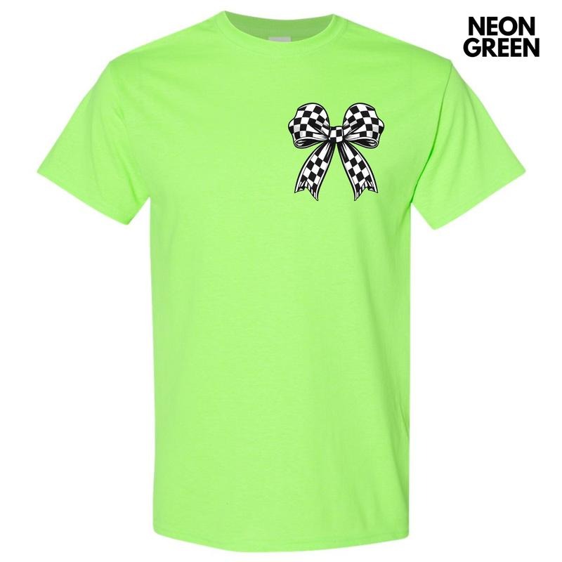 Pocket Size - Black Checkered Bow Gildan Short Sleeve T-Shirt 'NLB' Hoodie, Sweatshirt | WearSparks.com