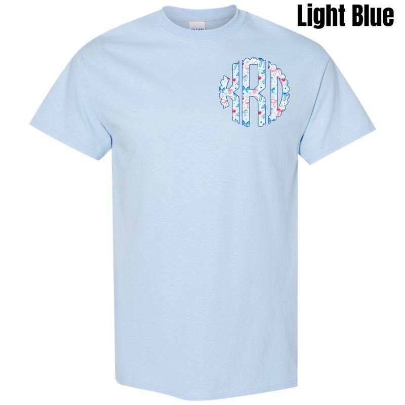 Pocket Size - Blue USA Bows Monogram Gildan Short Sleeve T-Shirt 'NLB' Hoodie, Sweatshirt | WearSparks.com