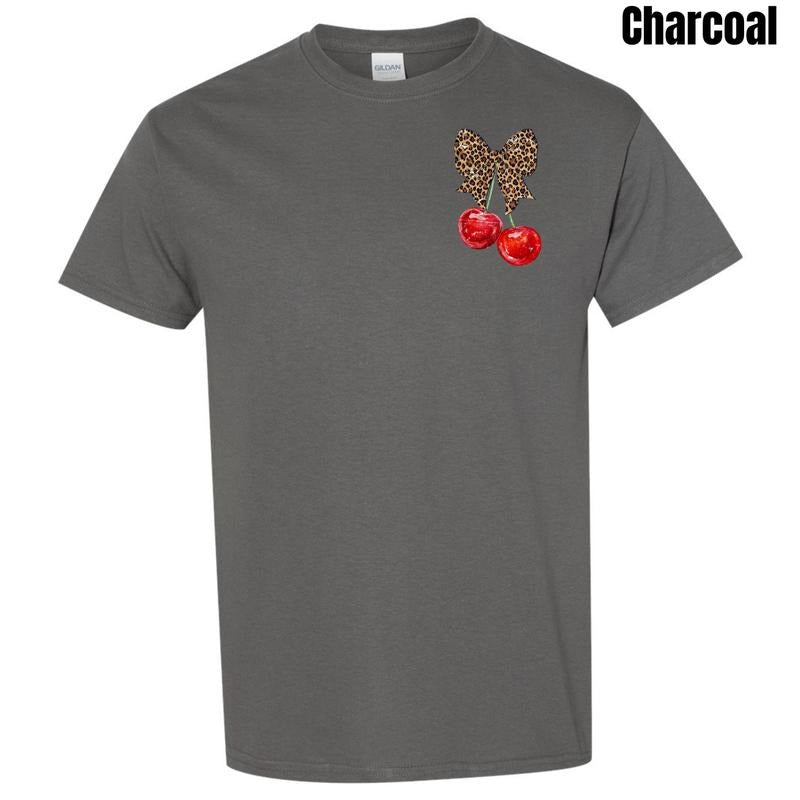 Pocket Size - Cheetah Bow Cherries Gildan Short Sleeve T-Shirt 'NLB' Hoodie, Sweatshirt | WearSparks.com