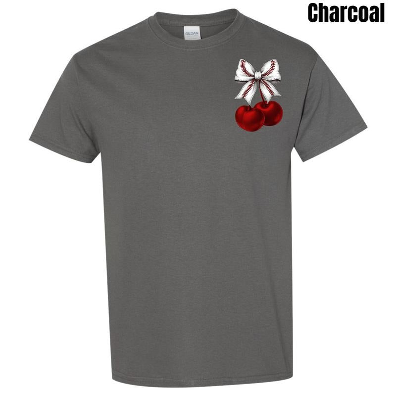 Pocket Size - Cherries Baseball Bow Gildan Short Sleeve T-Shirt 'NLB' Hoodie, Sweatshirt | WearSparks.com