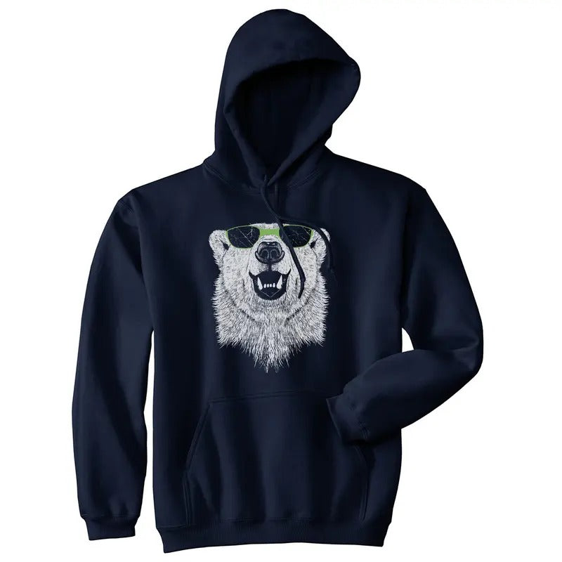 Polar Bear In Sunglasses Graphic Funny Cool Unisex Pull Over Hoodie Funny Hoodies Funny Animal Pullover Novelty...