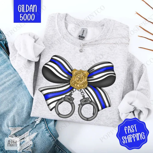 Police Coquette Bow Sweatshirt, Bow Crewneck, Cute Women's Sweater T-Shirts, Hoodie | WearSparks.com