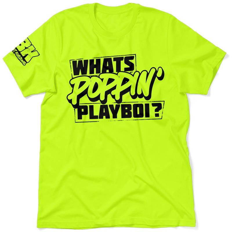 FBK Whats Poppin PlayBoi Hi Visibility Safety Yellow Work T-Shirt Jersey Men's   Top Quality Cotton/Poly Blend   Apparel...