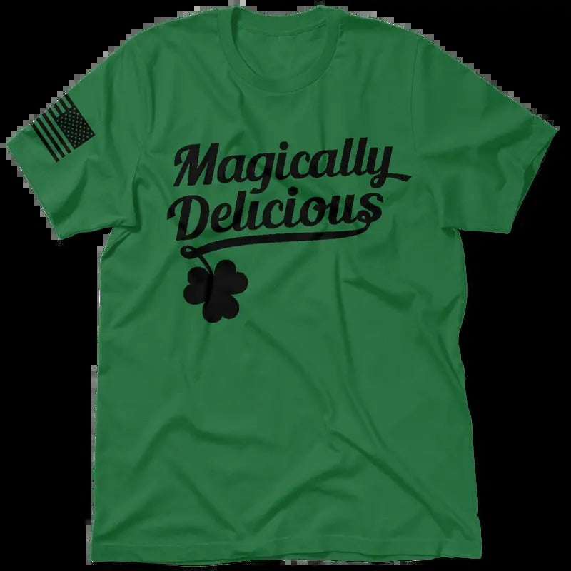 Magically Delicious Kelly Green Work T-Shirt Jersey Men's 30-Day Guarantee Quality Cotton/Poly Blend Top with Blue Collar...