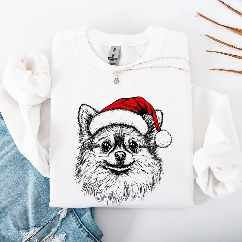 Pomeranian, Santa, Dog, Christmas, Dog Lover, Pet Sweatshirt, Crew Neck, Women's, Crewneck T-Shirts, Hoodie | WearSparks.com