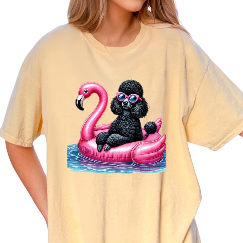 Poodle Flamingo Float Dog Shirt ~ Unisex Apparel Relaxed Fit Printed In The USA Clothing Womenswear Casual Comfort Cotton...