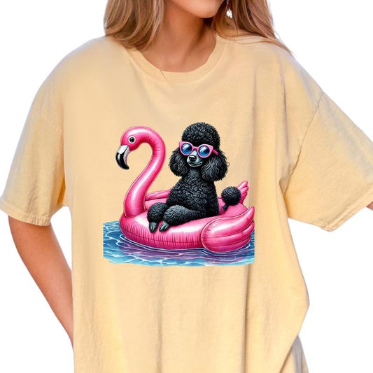 Poodle Flamingo Float Dog Shirt ~ Unisex Apparel Relaxed Fit Printed In The USA Clothing Womenswear Casual Comfort Cotton...