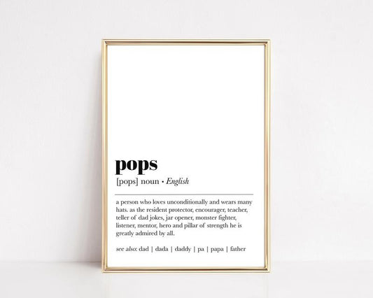 Pops Definition Print, Dad Definition, Gifts For Dad, Office Decor For Him, New Dad Gifts Art, Gifts For Father Him Art...