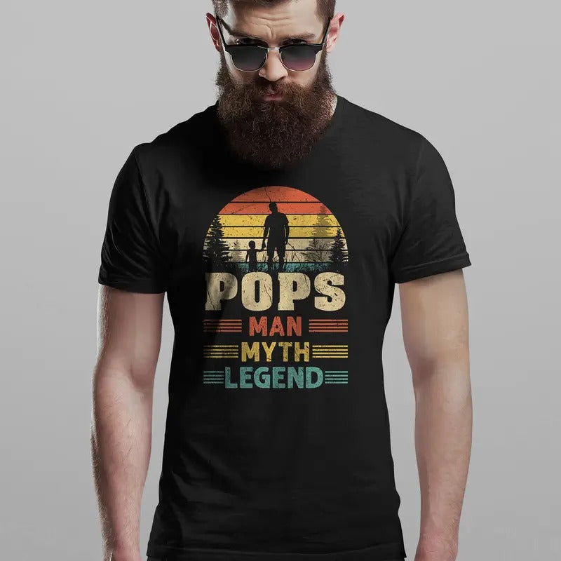 Pops Sunset Man Myth Legend Men's T-shirt Cool Fun Dad Shirt Christmas Gift Present Fathers Day Top  sweater and hoodie...
