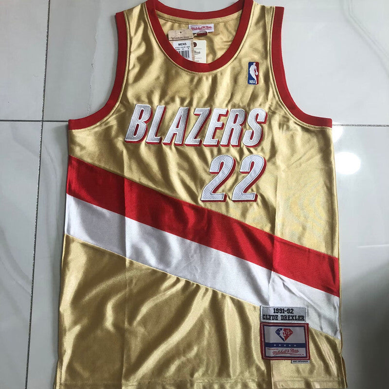 Portland Trail Blazers #22 Drexler 1991-92 authentic jersey gold Style 2