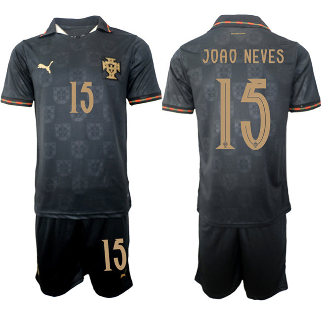 Portugal Team #15 João Neves Black 2026 World Cup Away Soccer Jersey Suit