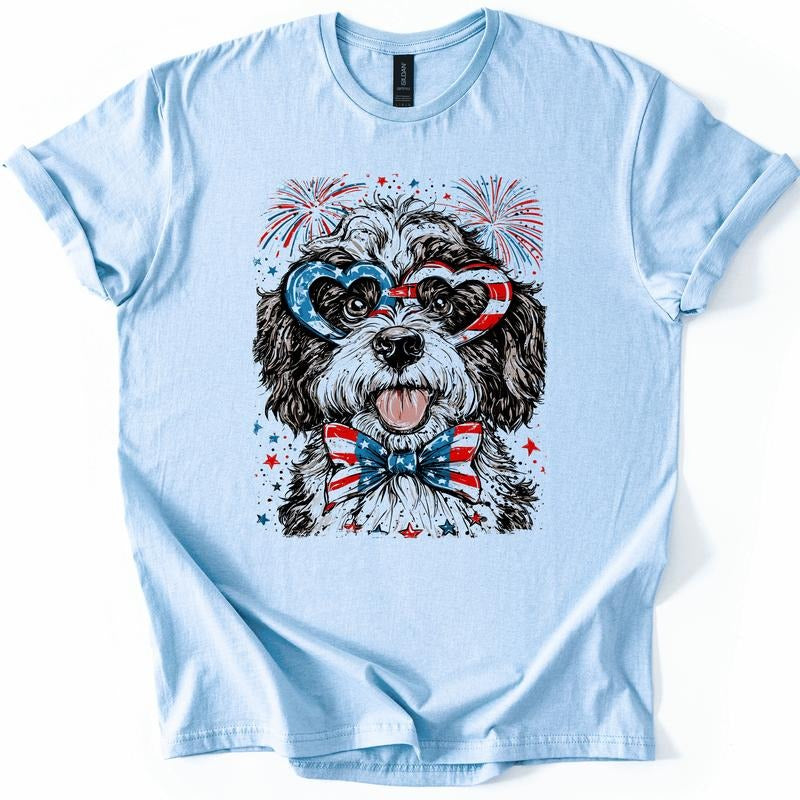Portuguese Water Dog Patriotic Dog, USA, America, Pet Lover, 4th of July, Soft Style T-Shirt, Soft Style Tee, Women's...