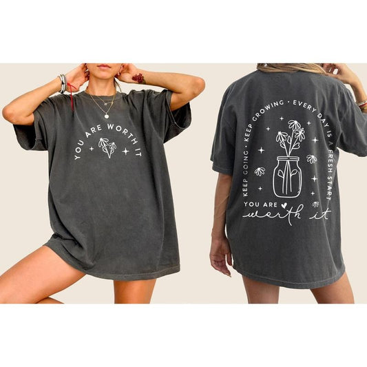 Positive Aesthetic, You Are Worth It, Dear Person, Flowers, Love, Vibes, Mental Health, Self Care, Tshirt, Women's...