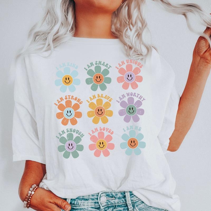 Positive Affirmations, Daisy, Retro, Comfort Colors Tshirtstyle{n002}2 T-Shirts, Hoodie, Sweatshirt | WearSparks.com