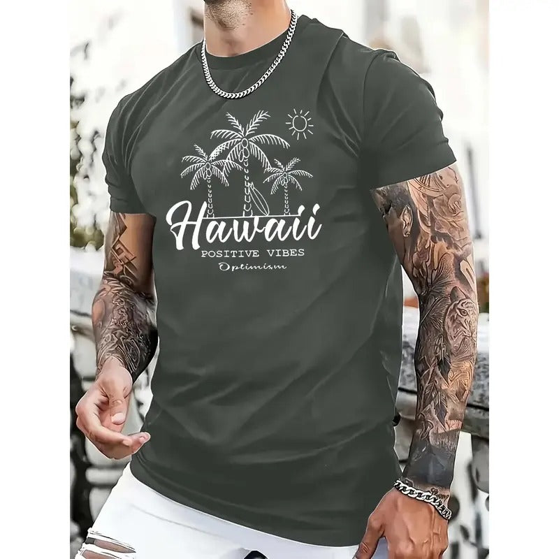 "Positive Atmosphere" Pattern Printing Casual Novel Men's T-shirt, Short-sleeved Summer Shirt, Comfortable Fit,...