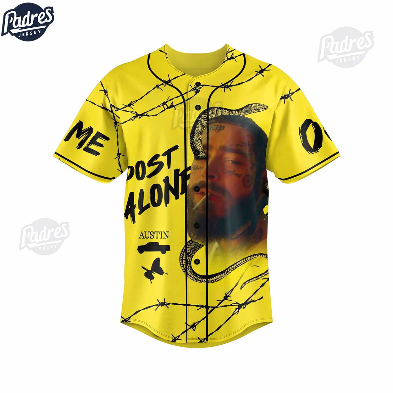 Post Malone Custom Baseball Jersey Fan Gear - Padres Jersey Oasis: Elevate Your Baseball Style Game T-Shirts,... (Image 2)