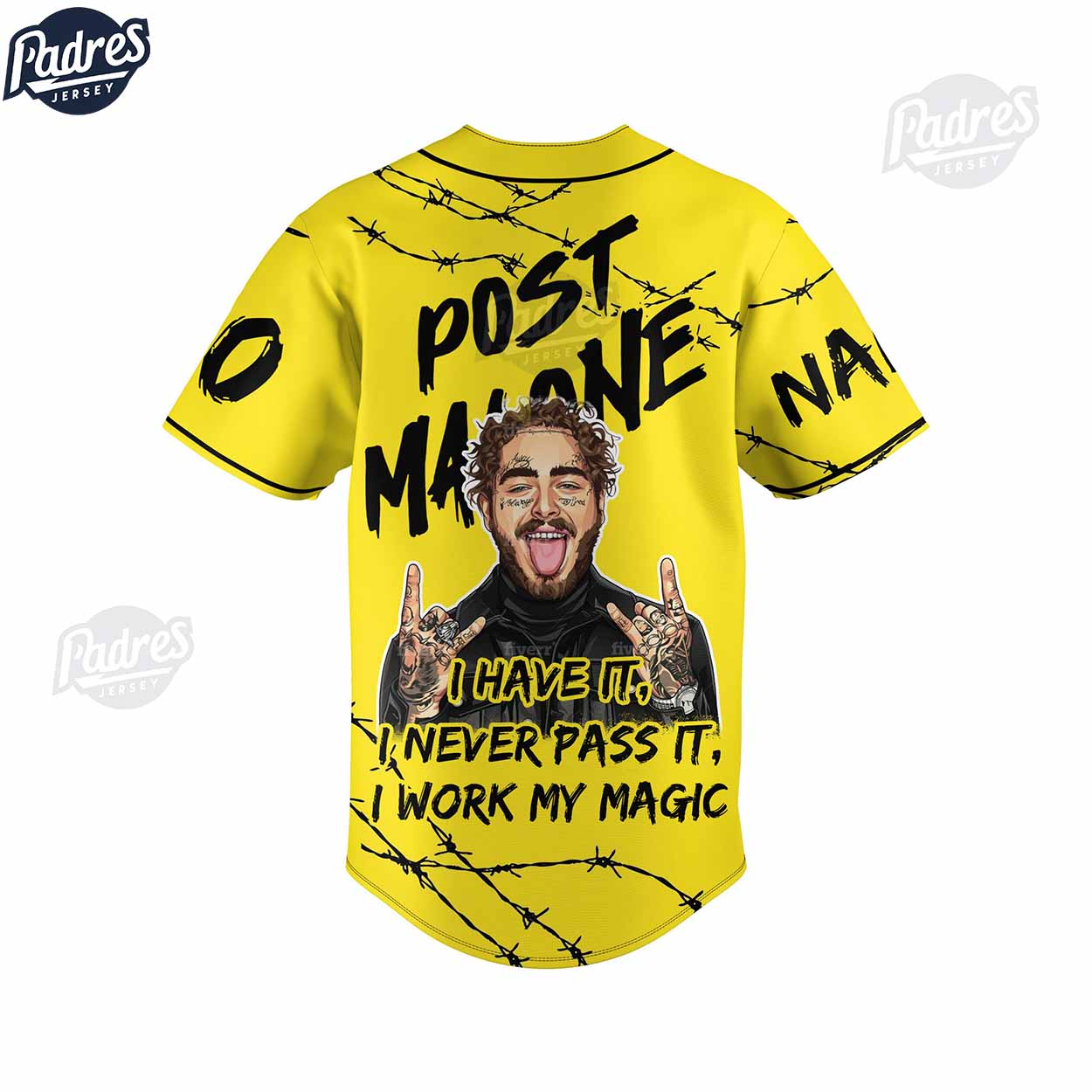 Post Malone Custom Baseball Jersey Fan Gear - Padres Jersey Oasis: Elevate Your Baseball Style Game T-Shirts,... (Image 3)