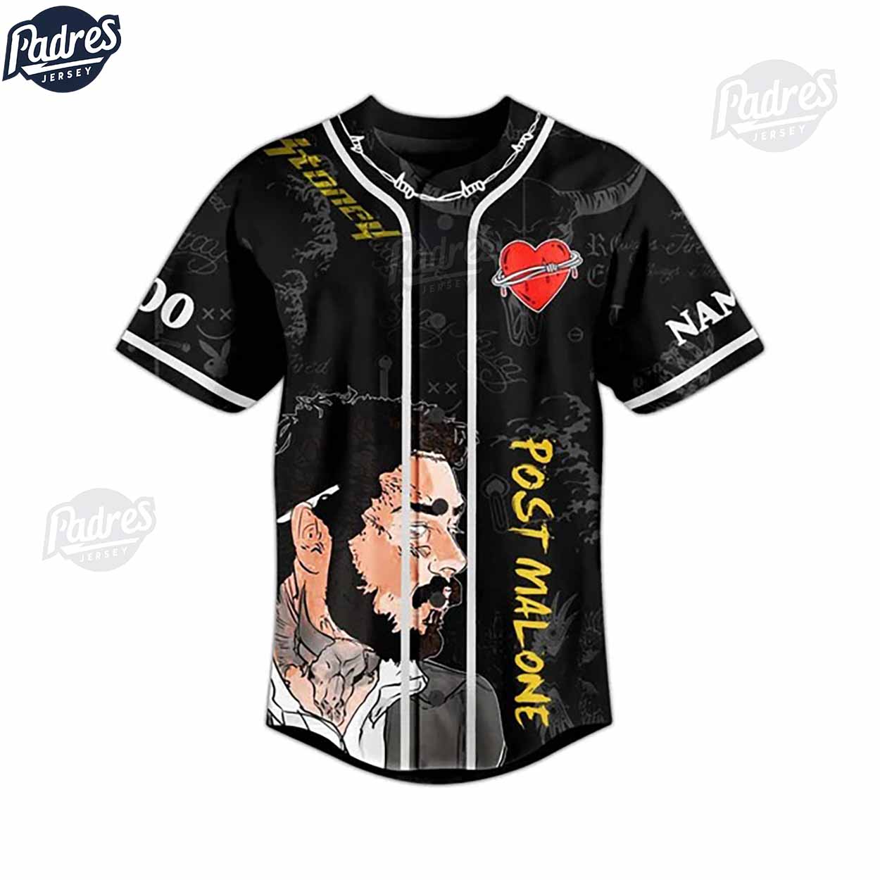Post Malone Custom Baseball Jersey Gifts For Anyone - Padres Jersey Oasis: Elevate Your Baseball Style Game... (Image 1)