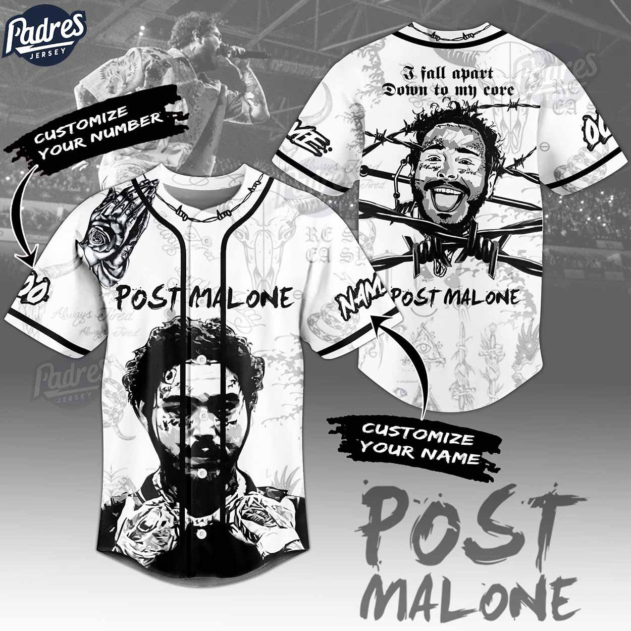 Post Malone Custom White Baseball Jersey Style - Padres Jersey Oasis: Elevate Your Baseball Style Game... (Image 1)