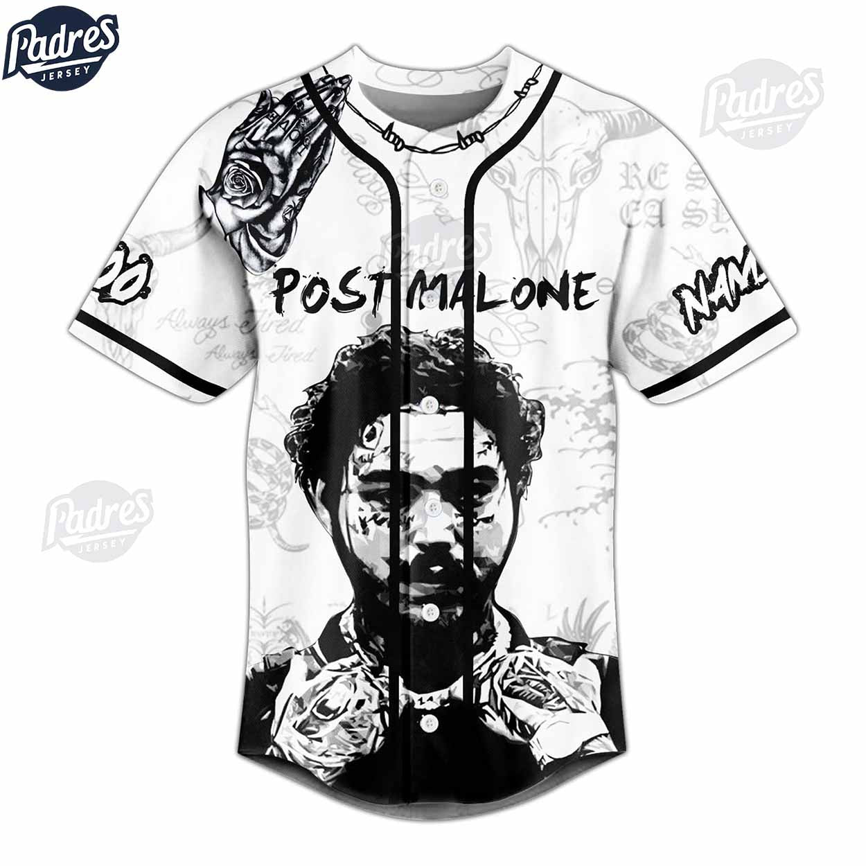 Post Malone Custom White Baseball Jersey Style - Padres Jersey Oasis: Elevate Your Baseball Style Game... (Image 2)