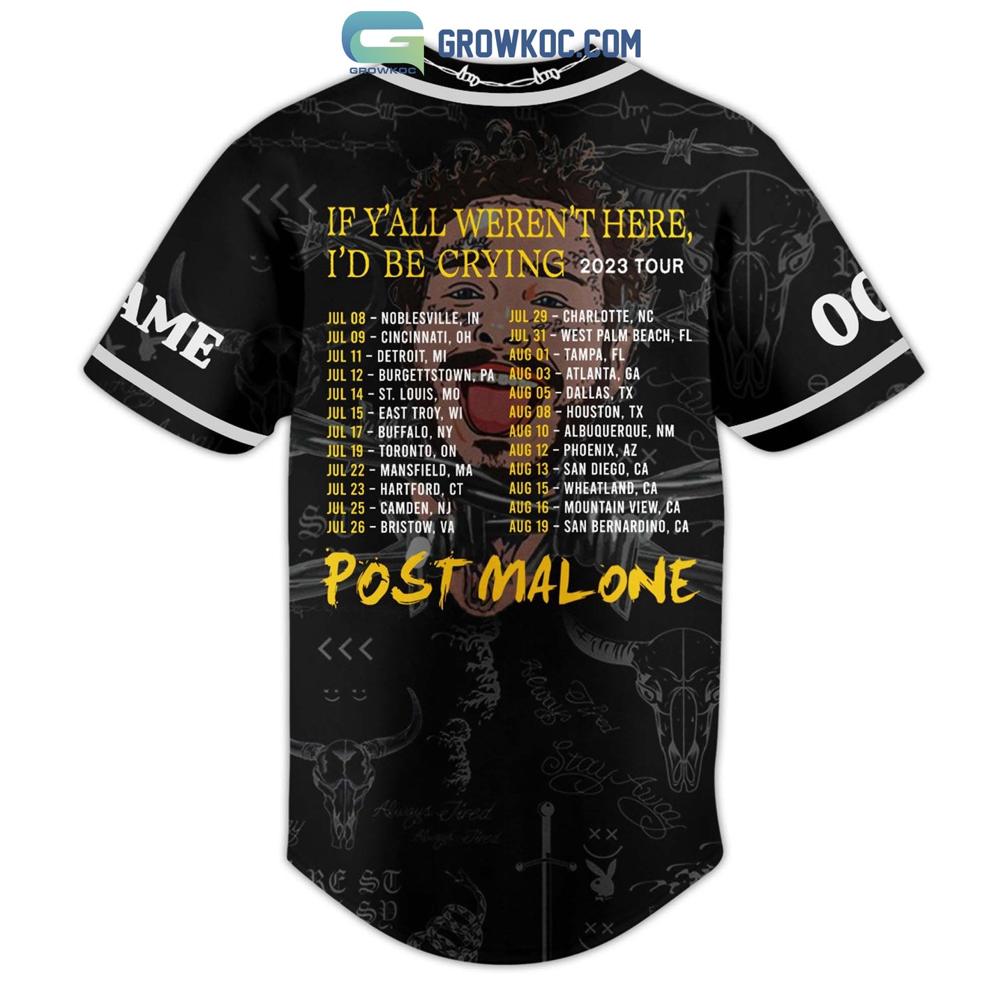 Post Malone If Y’All Weren’t Here I’D Be Crying 2023 Tour Personalized Baseball Jersey