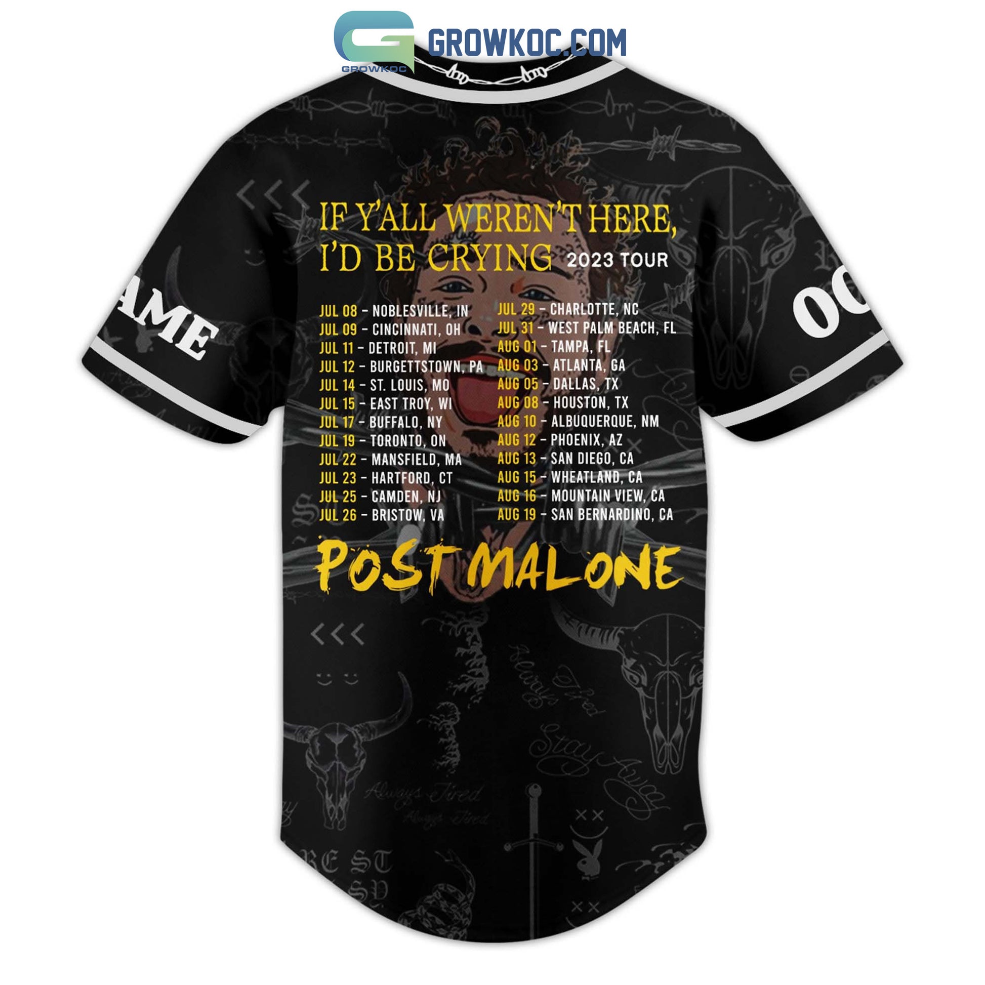 Post Malone If Y’All Weren’t Here I’D Be Crying 2023 Tour Personalized Baseball Jersey