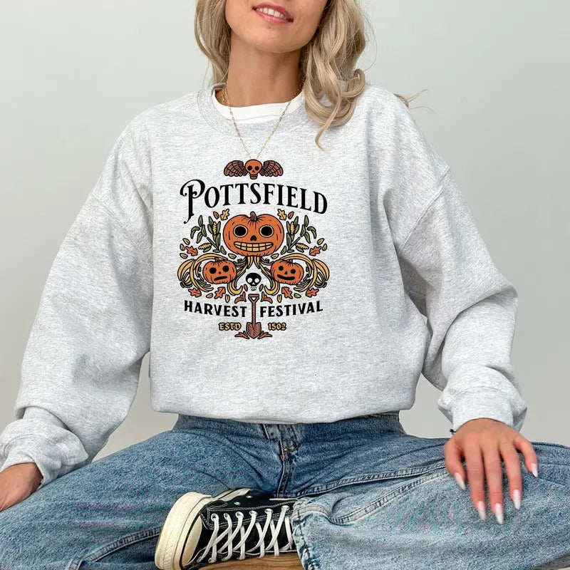 Pottsfield Harvest Festival Sweatshirt And T-shirt, Vintage Cartoon Shirs, Spooky Season, Halloween Gift For Her, Cartoon...