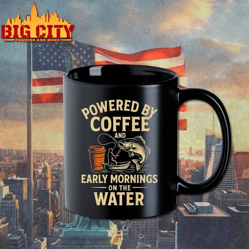 Powered by coffee and early mornings on the water shirt