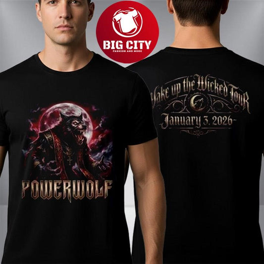 Powerwolf Wake Up The Wicked Tour 2026 Wolf Supermoon Exclusive Two Sided Shirt