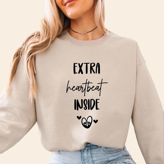 Pregnancy Sweatshirt, Extra Heartbeat Inside, Pregnancy Reveal, Pregnancy Announce, Baby Announcement, Maternity Sweater,...