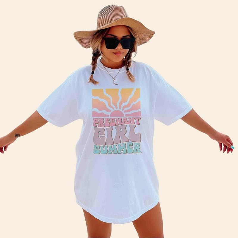 Pregnant Girl Summer Shirt, Funny Maternity Summer T-Shirt, Beach Pregnancy Announcement, Babymoon Unisex Fabric Hoodie,...