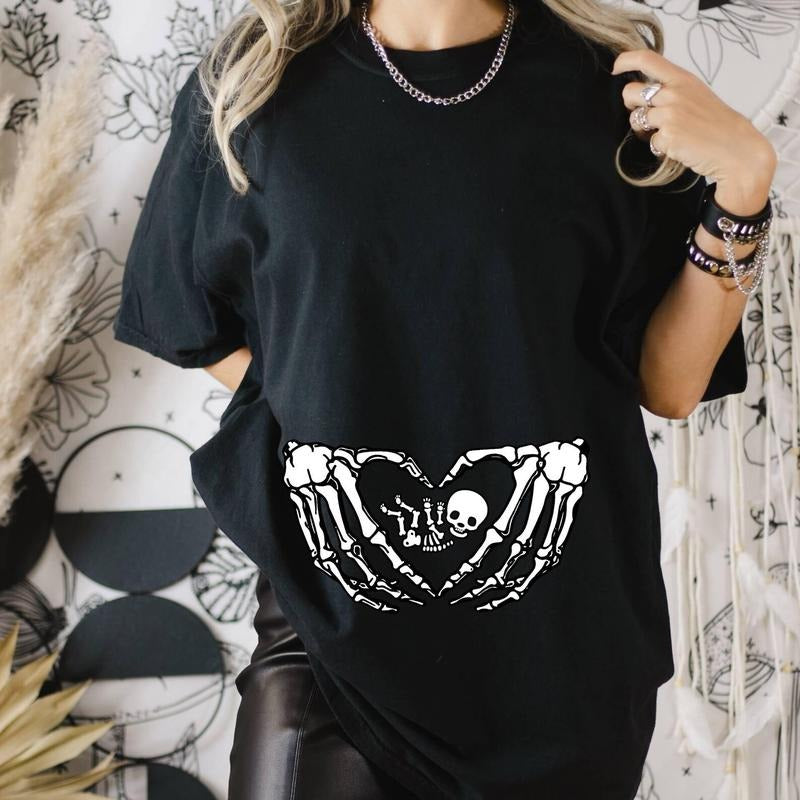 Pregnant Skeleton Shirt, Skeleton Baby Halloween Maternity Shirt, Pregnancy Mom Gift Maternity Shirt With Baby Skeleton...
