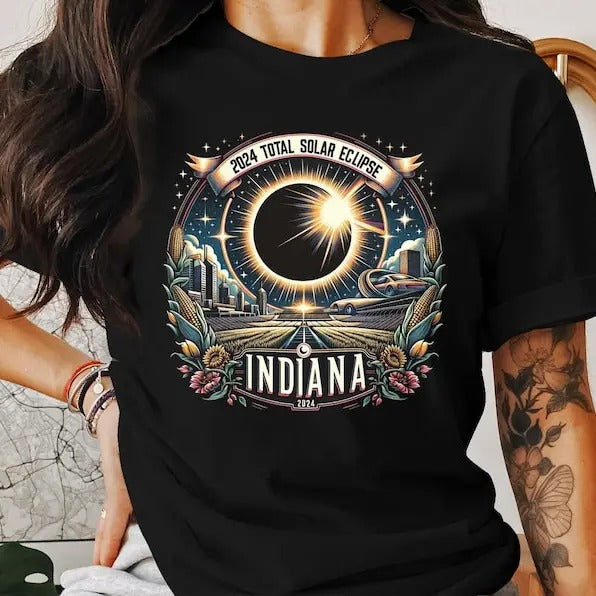 Premium  2024 Total Solar Eclipse Indiana Vintage Style T-Shirt, Indianapolis Eclipse Souvenir, Astronomical Event Tee,...