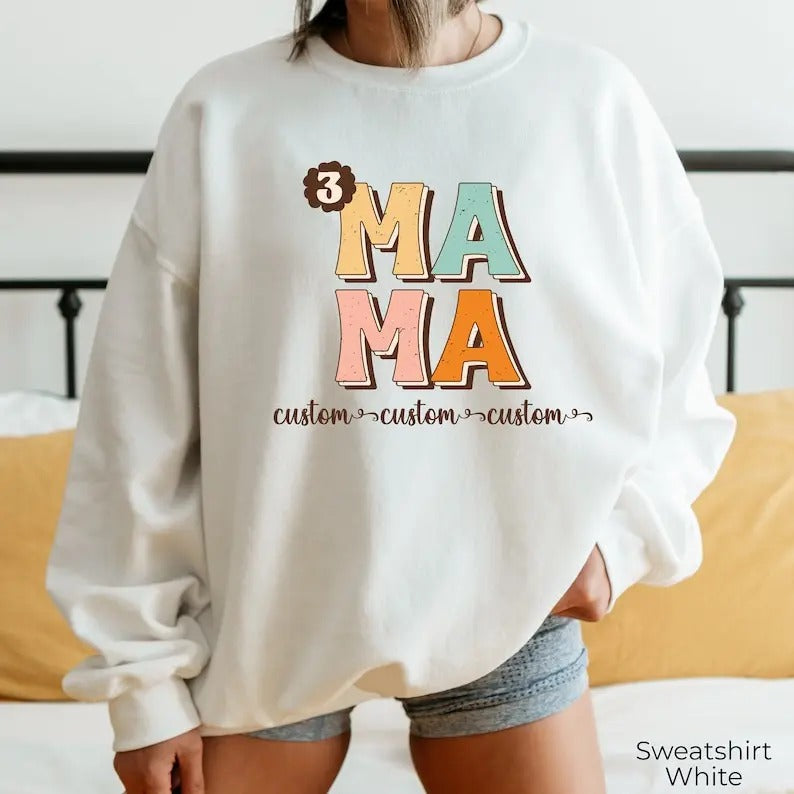 Premium  Customized Mama Sweatshirt, Trendy Mommy Hoodie For Women, Mom Themed Shirt, Mother's Day Sweater, Preppy Gift...